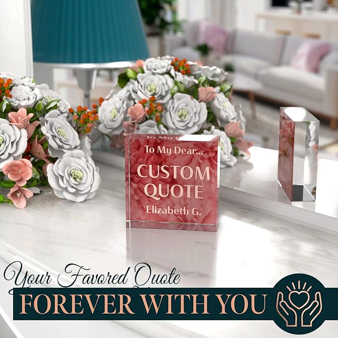 Personalized Gifts, Custom Quote Block Letter Board,Crystal-Clear Acrylic With Gift Box,17 Styles, Holiday and Christmas Gift for Mom, Dad, Girlfriend, Him or Her, Husband, Wife (4"x4, Rosy)