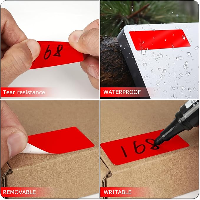 Meitaat Red Rectangle Stickers 2 x 1 Inch Color Coding Labels Vinyl Roll Self-Adhesive Waterproof Removable 500 PCS