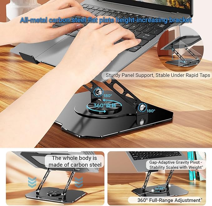 Adjustable Laptop Stand for Desk - 360° Rotating Ergonomic Laptop Riser, Foldable Portable Computer Stand Fits MacBook Air/Pro 10-16 Inch Laptops (Black) (White)