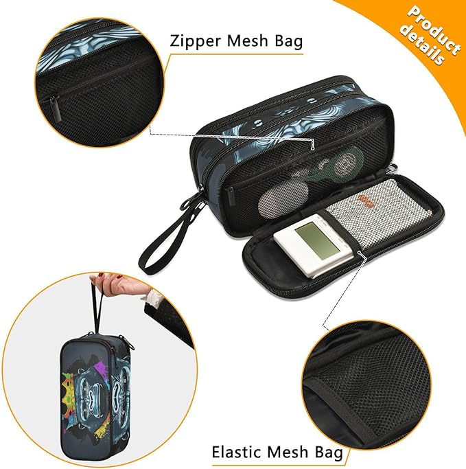 Gorilla with Crown Pencil Case Box Boys Girls Large Pencil Pouch with Zipper Compartments Big Capacity Stationery Pen Bag Organizer for Kids Teens Adults School