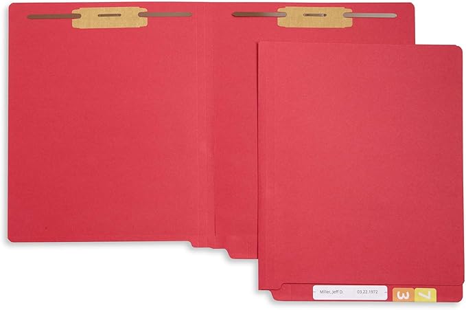 50 Red End Tab Fastener File Folders - Reinforced Straight Cut Tab - Durable 2 Prongs Designed to Organize Standard Medical Files, Receipts, Office Reports, and More - Letter Size, Red, 50 Pack