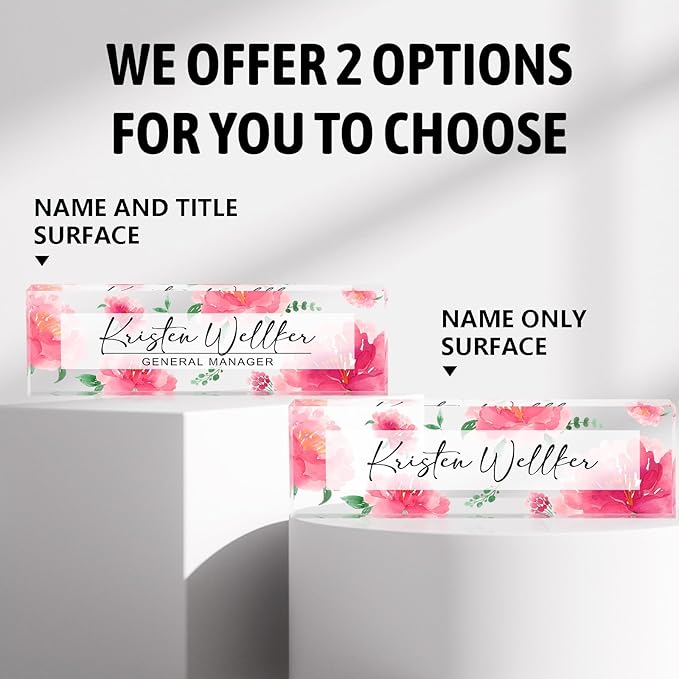 Personalized Name Plate for Desk Custom Acrylic Desk Name Plate Custom Employee Appreciation Gifts Office Gifts for Women, Men, Boss, Coworkers, Teacher, Nurse (Red Peony)