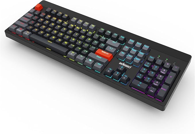 ADESSO Easytouch 1300 Mechanical Keyboard RGB Illuminated Hot Swappable Red Switches Wired Wireless Bluetooth Gaming Keyboard with Copilot AI Hotkey for Windows Mac