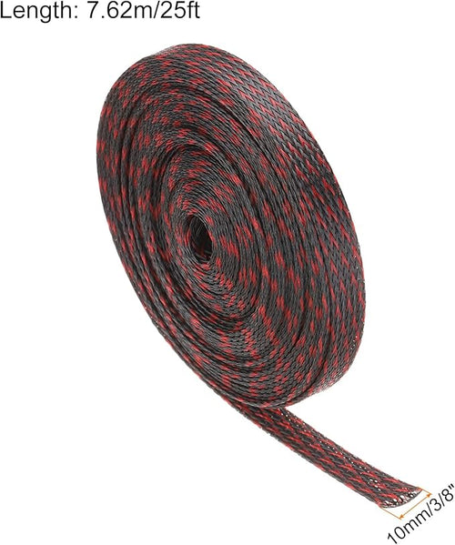 25ft PET Expandable Wire Loom 3/8 Inch, PET Braided Wire Sleeving Cable Management Sleeve Tubing [for Audio Video Home Office Cord Protector]-Black, Red