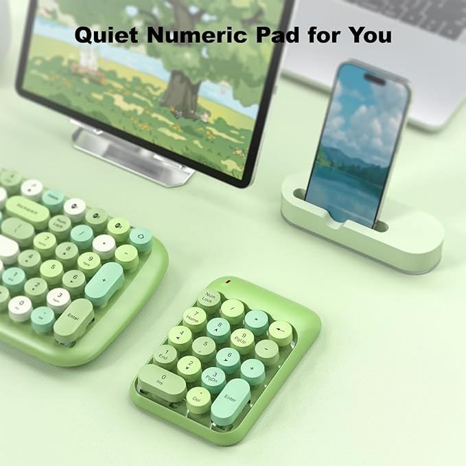 MOFII Wireless Number Pads - Green Numeric Keypad 18 Keys USB 2.4G Round Keycap Colorful Extensions Keypads, Financial Accounting Portable Numpad 10 Key for Laptop/PC/Notebook/Surface Pro