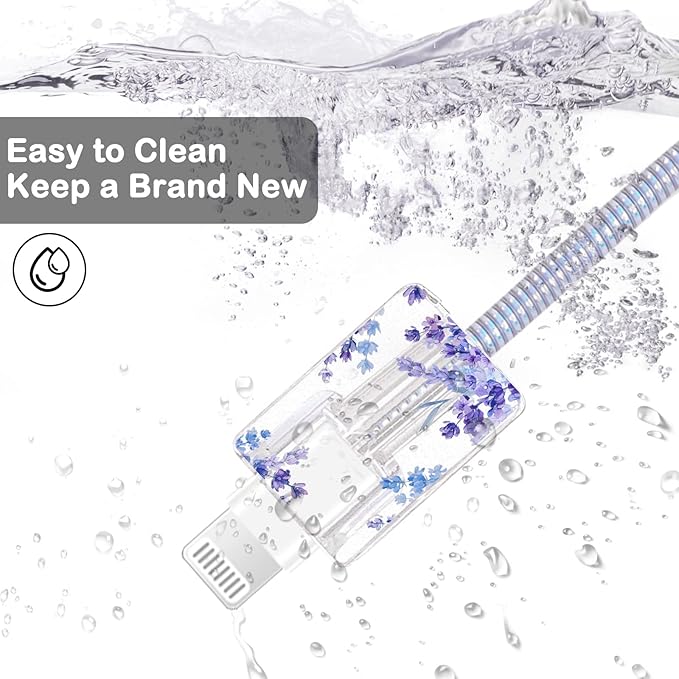 Cute Flower DIY Protectors Cable Protector for iPhone Charger,Kawaii Purple Lavender Pattern,Data Cable USB Charger Data Line Earphone Wire Saver for iPhone X 13 12 11 Pro Max