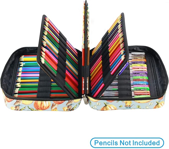 YOUSHARES Colored Pencil Case 220 Slots Pen Case Organizer With Handy Wrap & Zipper, Multilayer Holder for Prismacolor Colored Pencils & Gel Pen (Pumpkin)
