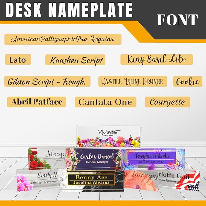 Desk Name Plate Personalized, Custom Name Plates for Classroom, Office Desk Decor Nameplate,Office Desk Accessories Decorations for Women, New Job Gift (Flower Bush 2) 731