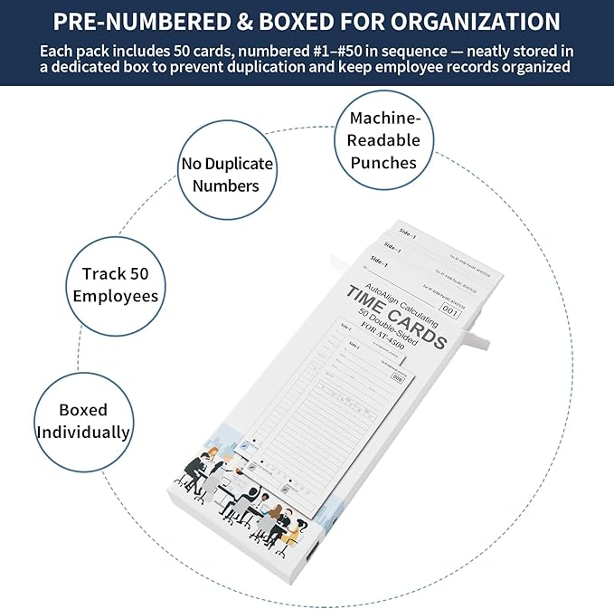 100 Time Cards AT-4500 Employer Time Cards Double-Sided (with Separate Box)