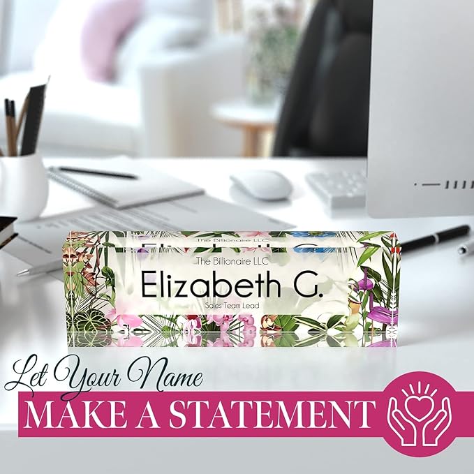 Desk Name Plate Personalized, Custom Name Plates, 2½/x8 Inches, Thick Crystal-Clear Acrylic, Gift Box, Office Desk Decor. USA Made by ACRYLUXE (Urbana)