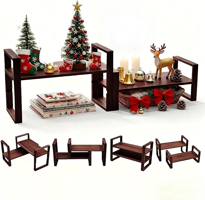 Desk Shelves Desktop Organizer Shelf-No Tools Assembly Interlocking Joints for Enhanced Stability Holds 130lbs for Desk Organizers and Bookshelf Table Top Shelving in Office-Walnut Colour