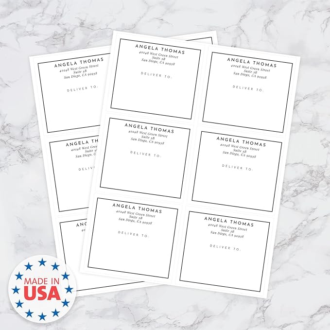 Custom Shipping Labels / 48 Personalized Black Square Address Labels/ 4" x 3½" Mailing Stickers/Made in USA