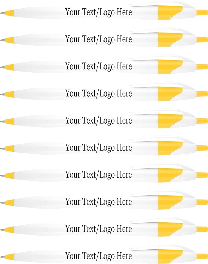 SyPen Personalized Pens With your Custom Logo or Text-500 Pack Bulk-for Businesses, Parties, and Events, Custom Printed Slim Ballpoint Click Pens, Yellow Trim Color, Black Ink
