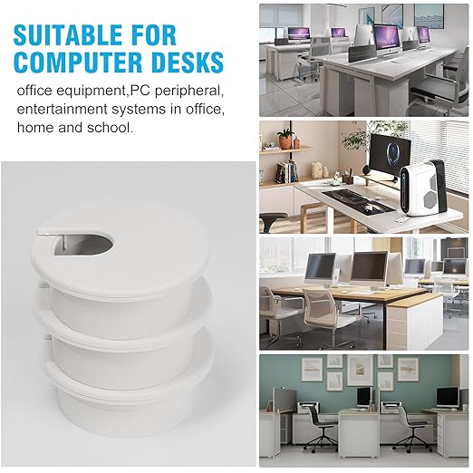 1-3/8" White Desk Grommet, JTemgle Plastic Cable Hole Cover Computer Table Cord Wire Organizer Caps Desktop Cord Management for Home Office TV Stands Tabletops, 2 Pieces