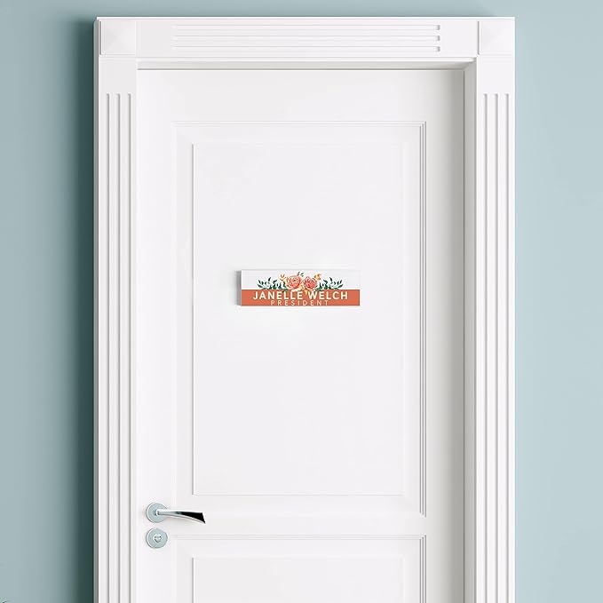 Artblox Office Personalized Name Plate for Desk with Business Card Holder On Clear Acrylic Glass Orange Roses Design Custom Desk Name Plate with Your Name and Credentials Customized Gift