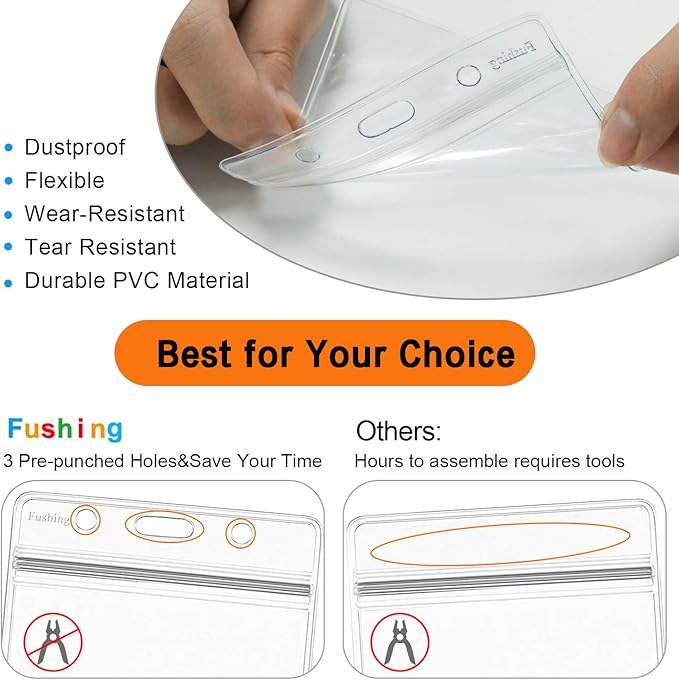 Fushing 500 Pcs Clear Plastic Horizontal Name Tag Badge ID Card Holders