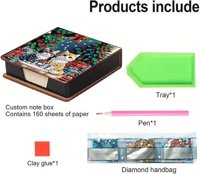 Cat Diamond Painting Kit Note Box,Memo Paper Storage Box Diamonds Art,Sticky Note Holder Diamond Art,Diamond Painting Memo Pad for Office Desk. (Cat)