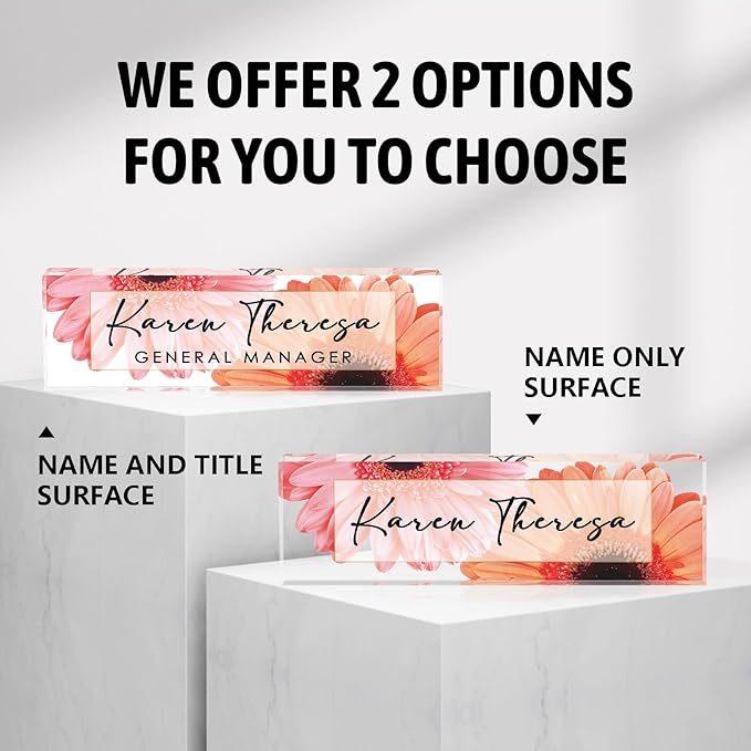 Custom Office Name Plate, Personalized Gifts for Women & Men, Appreciation Gifts for Employees, Boss, Teacher - Office Desk Accessory (African Daisy)