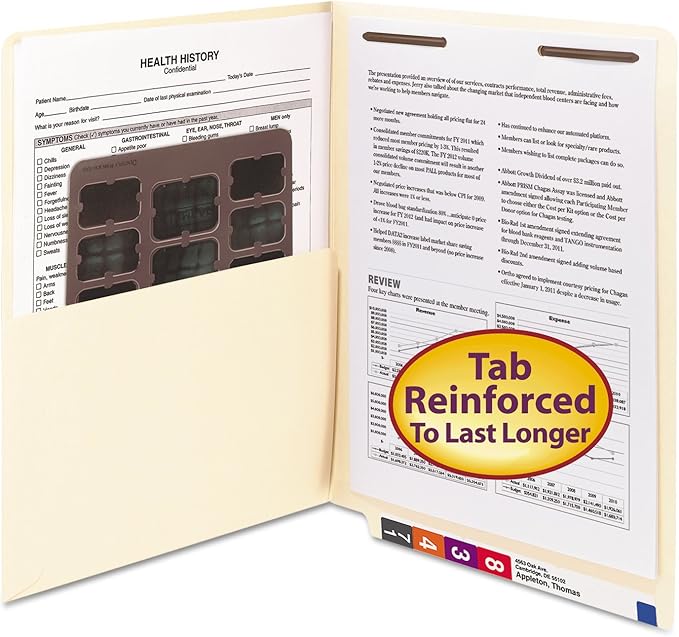 Smead End Tab Pocket Folder with Fastener, Straight-Cut Tab, 1 Pocket, Letter Size, Manila, 50 per Box (34100), Pack of 1