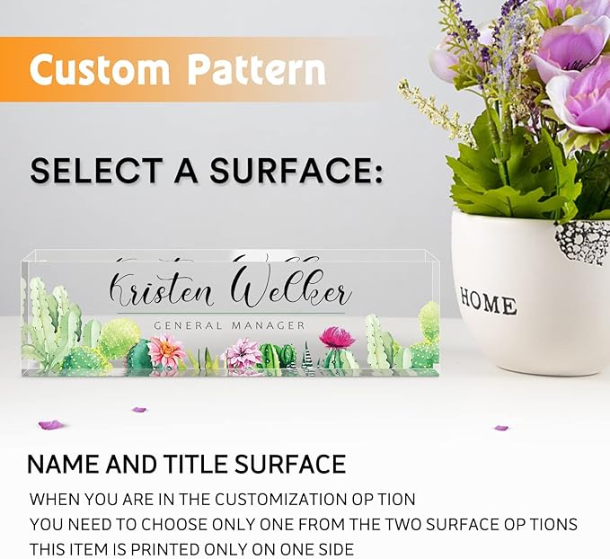 Personalized Office Name Plate for Desk, Custom Employee Appreciation Gifts, Acrylic Desk Name Plate Funny, Desk Decorations Gift, Acrylic Desk Ornaments (Style-Cactus)…