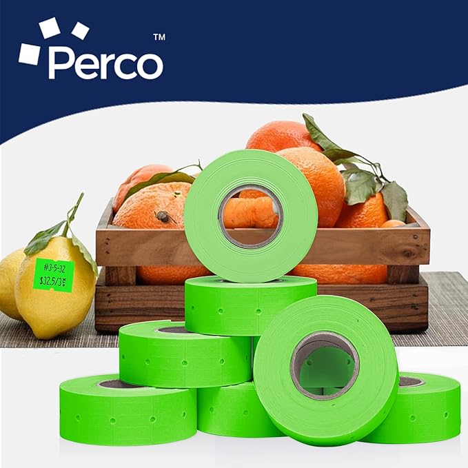 Perco 2 Line Fluorescent Green Labels - 80 Rolls, 10 Sleeves, 80,000 Blank Price and Date Gun Labels for Perco 2 Line Price and Date Guns - Made in USA