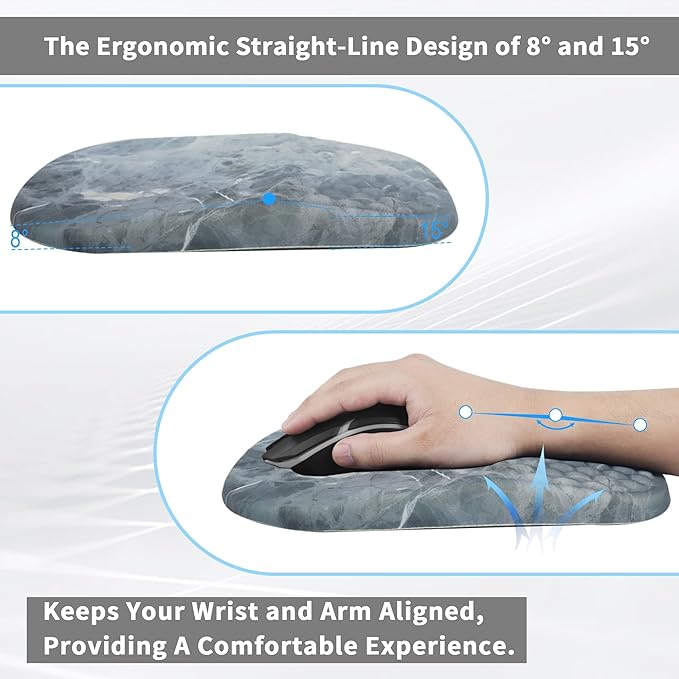 Ergonomic Mouse Pad with Wrist Support, Comfortable Memory Foam Mousepad with Massage Design and Non-Slip PU Base, Wrist Rest Mouse Pad for Office and Home, 12x8 Inch