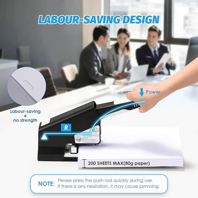 Heavy Duty Stapler 210 Sheets Large Capacity Office Staplers for Desk with 4000 Staples, Black Labor Saving Stapler with Adjustable Stapling, Jam Free for Office, Classroom Paper Binding