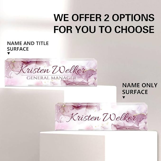 Name Plate for Desk, Desk Name Plate Personalized, Office Decor for Women Men, Acrylic Desktop Accessories, Office Gifts for Boss Nurse Teacher Coworker, Employee Appreciation Gift (Purple Coast)