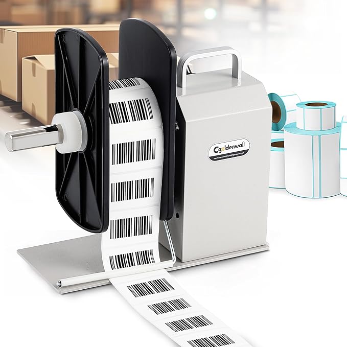 CGOLDENWALL Automatic Label Rewinder, 9.8" Dia. Bidirectional Rewinding, 1/1.5/3" Core, Speed Ajustable, Thermal Label Hangtag Washing Label, Synchronize with Various Printers