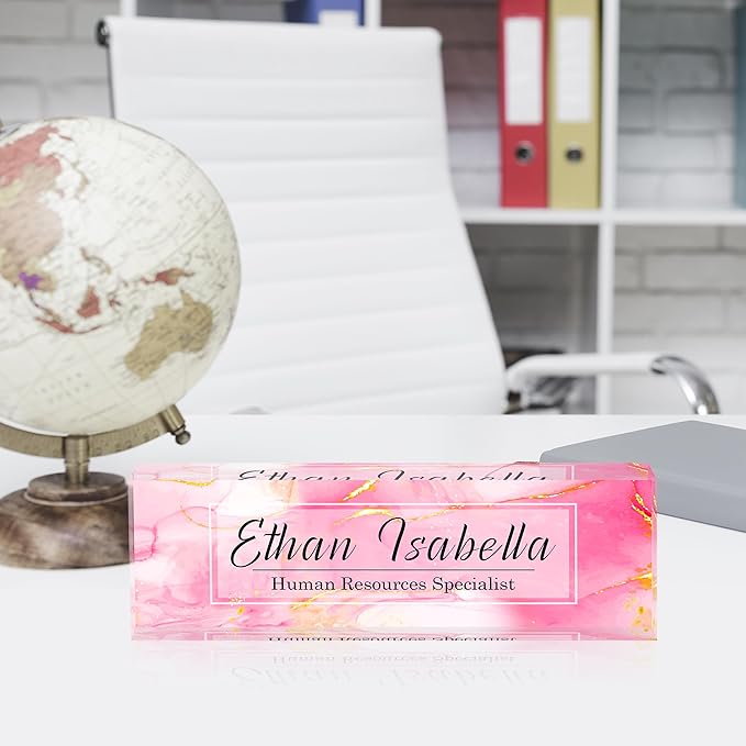 Custom Name Plate for Office - Personalized Desk Decor, Employee Appreciation Gifts - Pink Marble