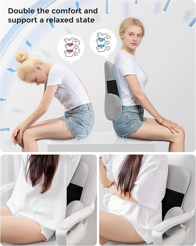 BEBAS Adjustable Air Lumbar Support Pillow for Office Chair, Car & Gaming Chair - Memory Foam Lower Back Cushion - Customizable Air Support for Back Pain Relief & Posture Correction