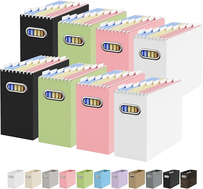 Oterri Cardboard File Organizer Box for Hanging File Folders Letter Size,File Box for Computer Desk,File Cabinet,Working Home,Office,Classroom (Multi color, Letter Size - 8 Packs)