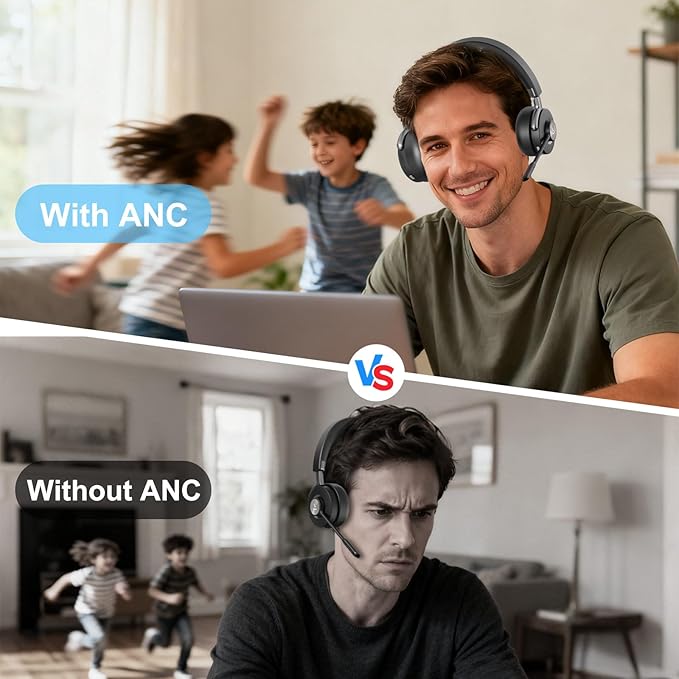 MAIRDI Bluetooth Headset with Microphone for PC, Hybrid Active Noise Cancelling (ANC) Wireless Headset, HD Audio with USB Adapter for Computer Office Work Call Center Laptop Teams
