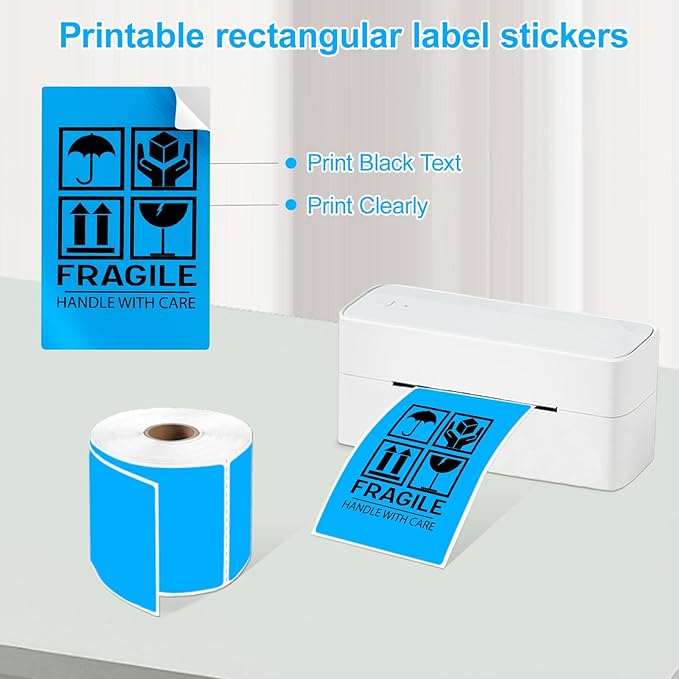 YOULAISHI 3 X 5 Inch Printable Rectangle Color Coding Labels, 300 Per Roll Adhesive Color Coding Stickers for Bar-Codes, Address, Small Business Labeling, Inventory, Fluorescent Blue