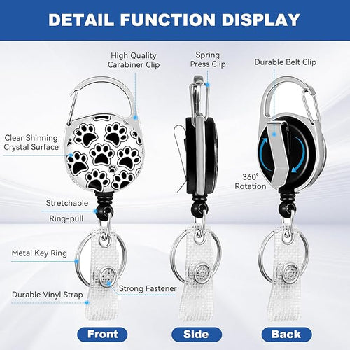 2 Pack Dog Paw Print ID Badge Holder with Heavy Duty Retractable Reel Keychain for WomenStudents,Teachers, Nurses, Office Use