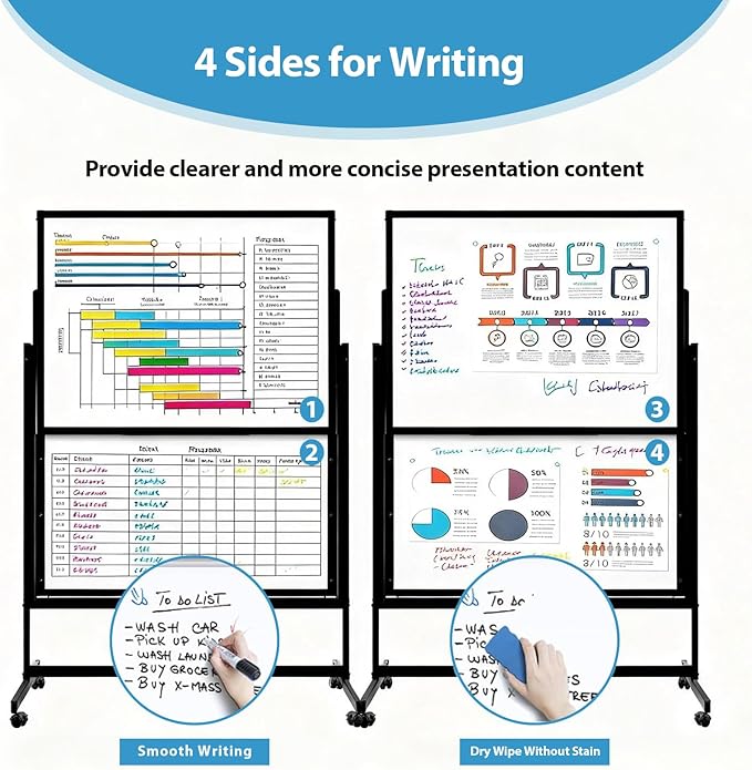 48 x 60 Inch Height Adjustable Dry Erase Whiteboard with Stand and Wheels, Mobile Dry Erase Board with Double-Sided Magnetic Whiteboard for School, Office, or Home, Black