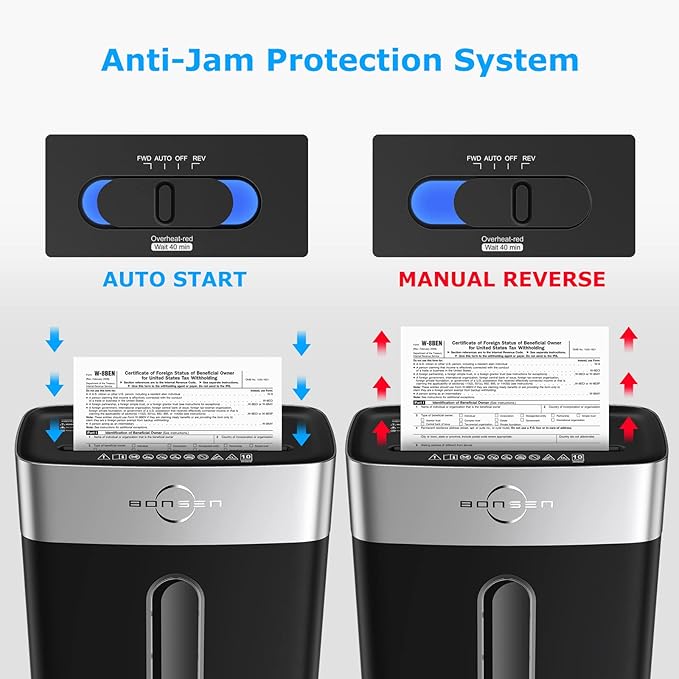 BONSEN Paper Shredder for Home Office, 4 Gallons Bin, 10-Sheet Cross-Cut Shredder, P-4 High Security Level, Quiet Credit Card Shredder with Jam Proof System (S3201)
