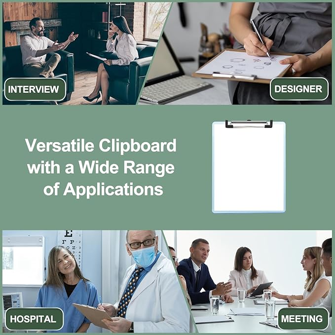 M&G 2 Pcs Plastic Clipboards 12.4 x 8.9 Inch, Ruler Clip Boards with Low Profile Metal Clip Holds 110 Sheets of A4 Letter Size Paper for Office Classroom, Transparent Blue