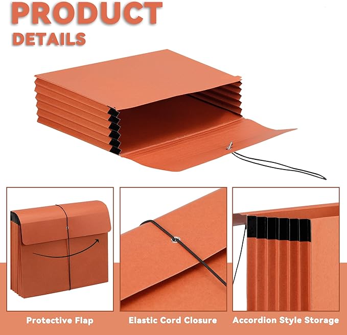 4 Packs Expanding File Wallet with Elastic Cord Closure,Letter Size Accordion File Organize,Heavy Duty Document Organizer,5 Inch Expansion