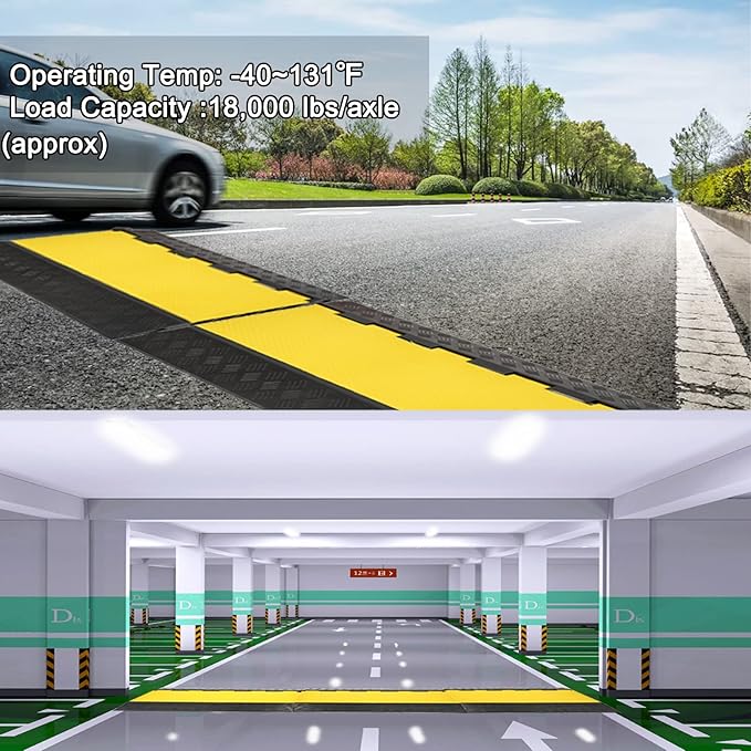 CXRCY 5 Channel Cable Protectors Ramp, 2Pack Cable Ramps,18000lbs Capacity Heavy Duty Rubber Driveway Traffic Speed Bumps Hose Cord Cable Protector Ramp for Wire/Hose/Pipe Hider