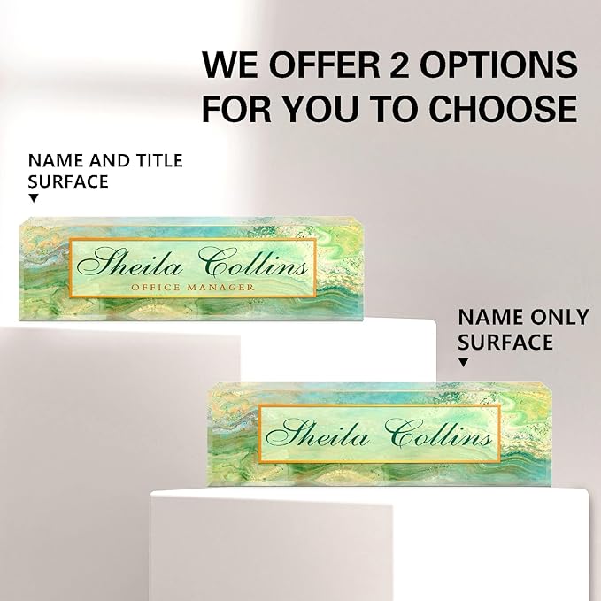 Custom Name Plate for Desk, Employee Appreciation Gifts, Acrylic Desk Name Plate Personalized, Office Decor, Funny Office Gifts for Coworkers Boss Teacher (Green Fields)