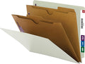 Smead 100% Recycled End Tab Classification File Folder with SafeSHIELD Fasteners, 2 Pocket-Style Dividers, 2" Expansion, Letter Size, Gray/Green, 10 per Box (26710)