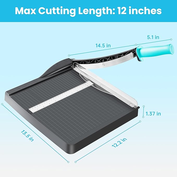 Papercutter 12" Cut Length Guillotine Paper Cutter with Safety Guard, 18 Sheet Capacity Heavy Duty Paper Trimmer, Large Paper Cutting Board for Cardstock, Photos, Office, Classroom, Studio