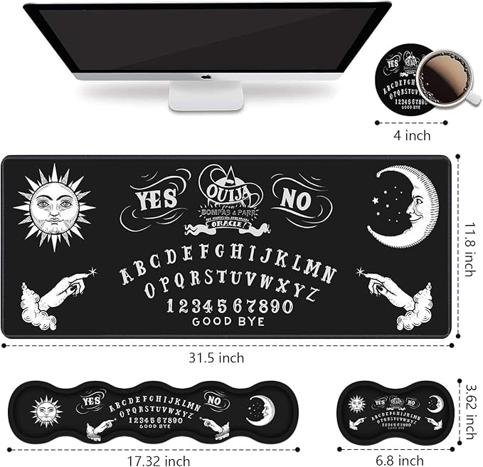 Ergonomic Keyboard Wrist Rest and Mouse Pad Wrist Rest Set, Large XXL Gaming Mousepad 31.5"x 11.8", Memory Foam, Easy Typing Pain Relief, Multifunctional Desk Mat for Office & Home, Ouija Board