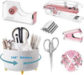 Desk Organizers and Accessories Set with 360-Degree Rotating Pen Holder, Acrylic Stapler, Tape Holder, Staple Remover, Binder/Paper Clips Kit, Scissor and 1 Box of Staples