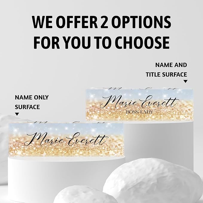 Custom Name Plate for Desk | Personalized Boss Employee Appreciation Gifts | Acrylic Office Accessories (A-Blue Gold Crystal)