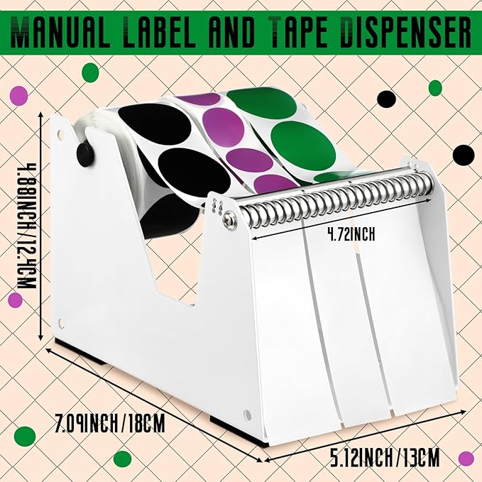 1 Pcs Label Dispenser Manual Adjustable Metal Sticker Roll Holder Sticker Dispenser Label Roll Holder Tape Organizer Stand for Office Home Business Tabletop