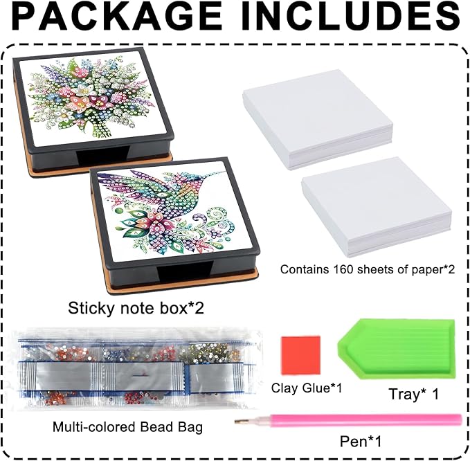 2 pcs Flower Diamond Painting Kit Note Box,Memo Paper Storage Box Diamond Art,Sticky Note Holder Diamond Art,Diamond Painting Memo Pad For Office Desk. (Flower)