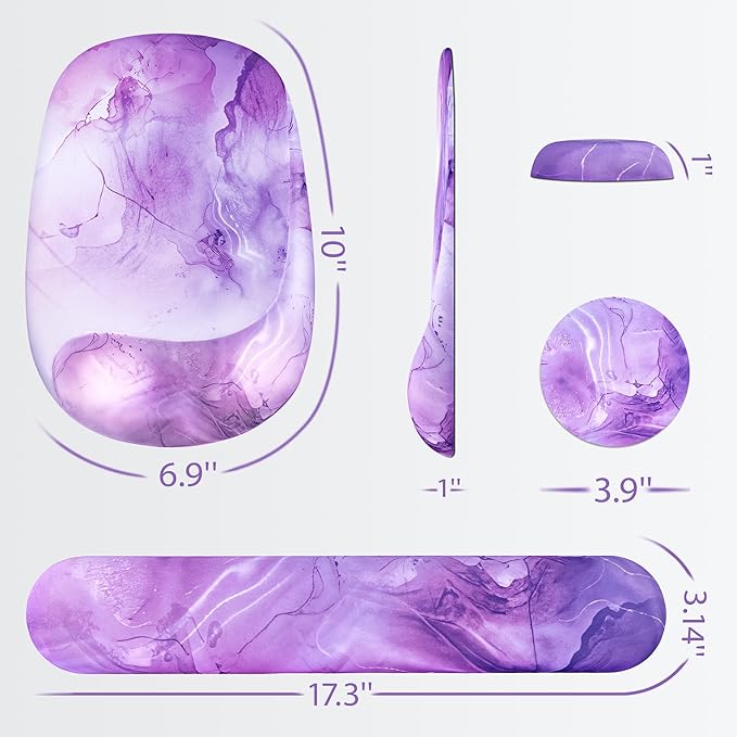 Ospelelf Wrist Rest for Keyboard and Mouse Ergonomic Mouse Pad with Wrist Support Memory Foam Wrist Rest for Computer Keyboard,3-in-1 Gel Mouse and Keyboard Pad for Office Purple Marble