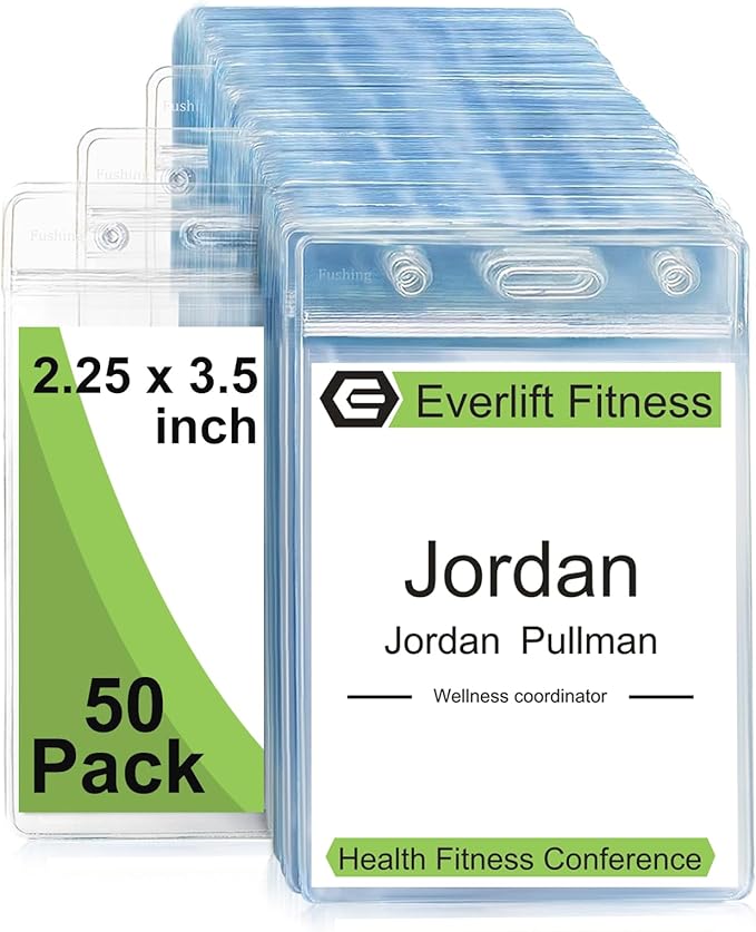 Fushing Pack of 50 Clear Plastic Vertical Badge Holders, Name Tag Holders, Card Holders (S)